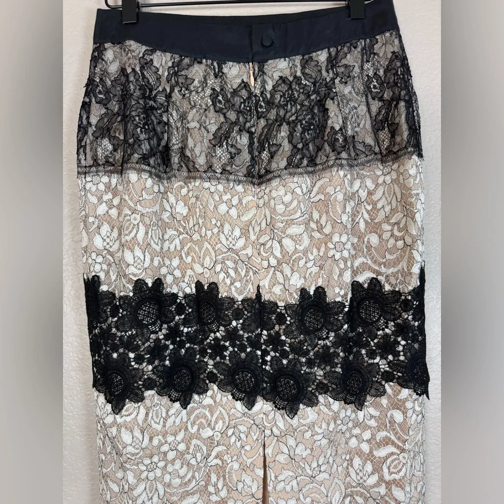 La Perla Lace Black & Cream Pencil Midi Skirt RTW Spring 2006 size 44 US 8 $1250